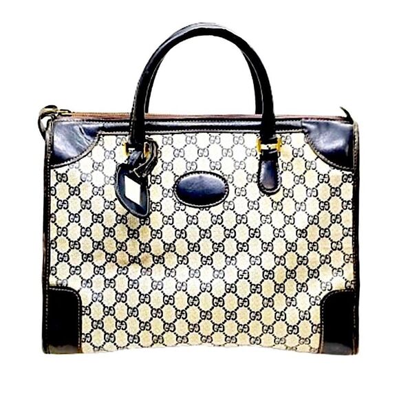 M GUCCI GG SUPREME Navy Rolled Handle Doctors Work Travel Bag w Dust Bag COA - Picture 17 of 17